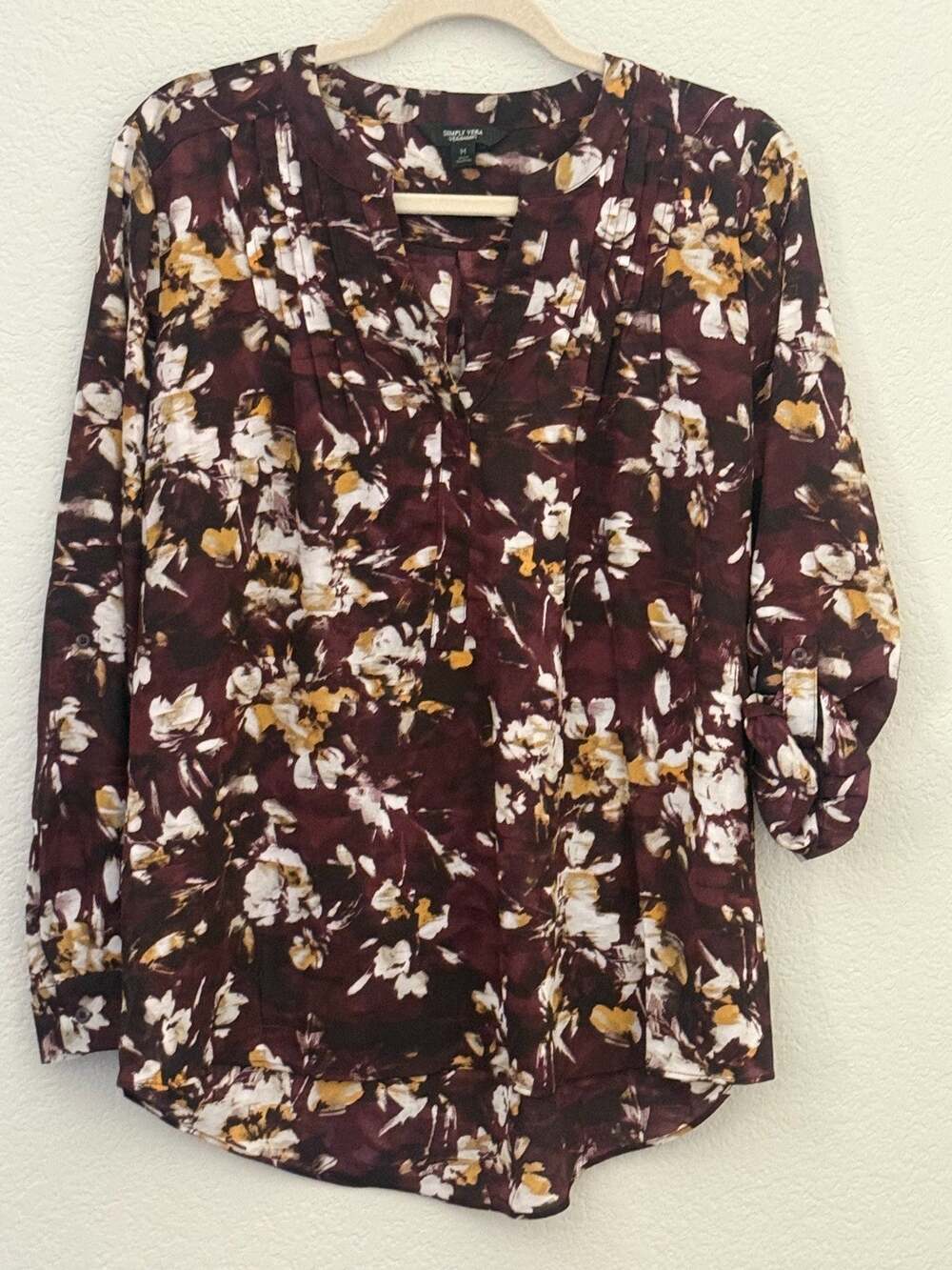 Simply Vera Vera Wang Women's Floral Print Long Sleeve Blouse Top Lightweight M